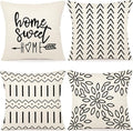 YCOLL Pillow Covers 16x16 Set of 4, Modern Sofa Throw Pillow Cover, Decorative Outdoor Linen Fabric Pillow Case for Couch Bed Car, Cream