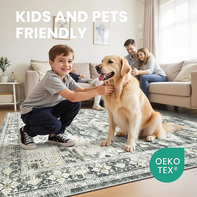 zesthome 9x12 Area Rugs,Stain Resistant Washable Rug,Ultra-Thin Rugs for Living Room,Bedroom,Non-Slip Backing Home Decor Large Area Rug (Grey/Beige,9'x12')