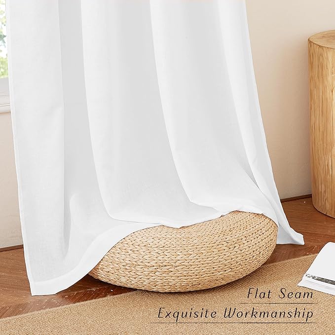 NICETOWN White Linen Curtains 90 inches Long, Grommet Thick Linen Blend Privacy Added with Light Filtering Window Treatments for Nursery/Bedroom, W42 x L90, 2 Panels