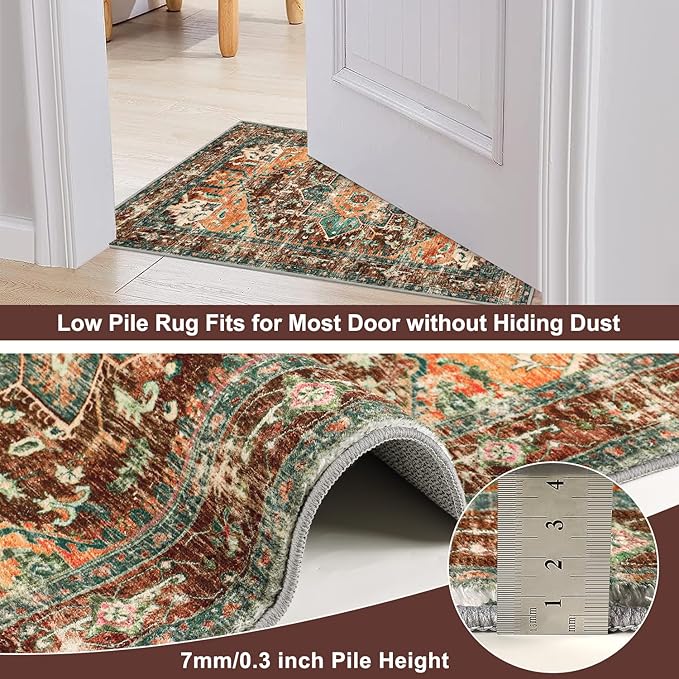 Yamaziot Washable Runner Rug, 2x10 Non-Slip Boho Vintage Hallway Rug Runner with Rubber Backing, Stain Resistant Distressed Carpet Runner for Bedroom, Kitchen, Laundry, Entrance