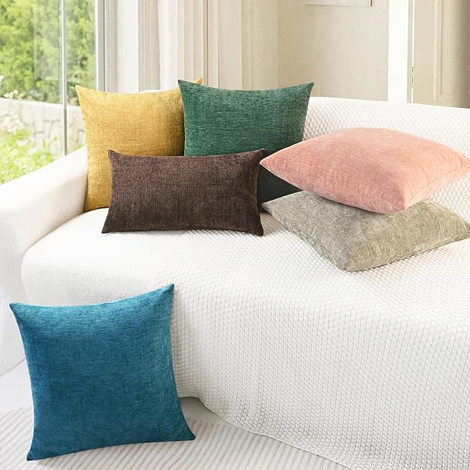 CaliTime Christmas Throw Pillow Covers Decorative 12 X 20 Inches Pack of 2 Cozy Chenille Cushion Cases for Couch Sofa Bed Living Room Home Dark Green