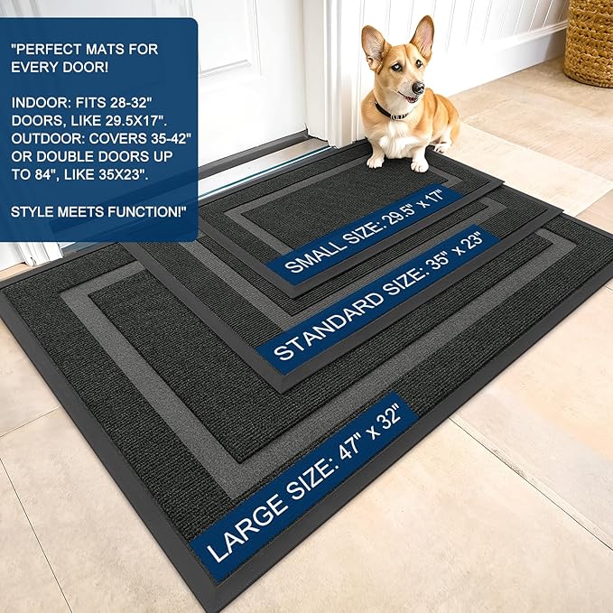OLANLY Front Door Mat Indoor Outdoor Entrance, Waterproof All-Season, All-Weather Doormat, Sturdy Natural Rubber, Fade Resistant, Low Profile, Easy Clean Patio Porch Entryway Mat, 47x23, Black