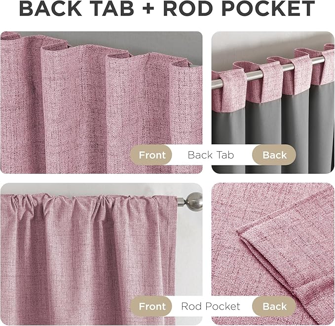 Joydeco Blackout Curtains for Bedroom - 100% Light Blocking 2 Panels Set Pink Drapes 66" W x 84" L, Thermal Insulated Room Darkening Curtains, Linen Textured for Living Room, Rod Pocket & Back Tabs