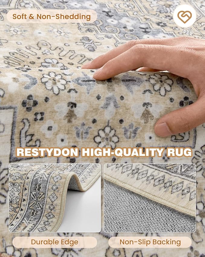 Hallway Runner Rug 2x12, Extra Long Washable Runner Rugs with Rubber Backing, Non Slip Runner, Vintage Rug Runners for Kitchen Laundry Room Entryway (Beige,2'x12')