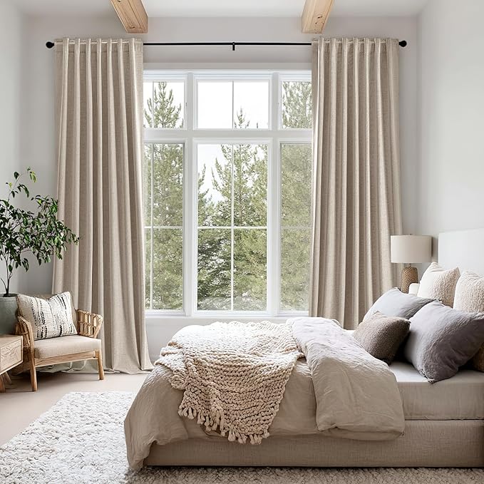 MIULEE 100% Blackout Linen Curtains for Bedroom, Taupe Solid Luxury Decor Thermal Insulation Room Darkening Drapes for Living Room Nursery Back Tab Rod Pocket 42 x 96 Inches, 2 Panels
