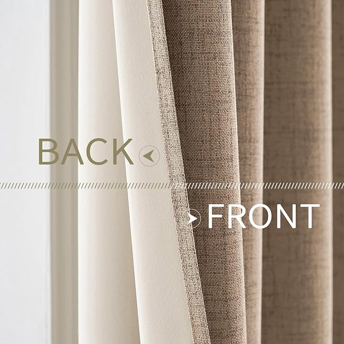 MIULEE 100% Blackout Linen Textured Curtains for Bedroom Solid Thermal Insulated Copper Brown Grommet Room Darkening Curtains & Drapes Luxury Decor for Living Room Nursery 42 x 90 Inch (2 Panels)
