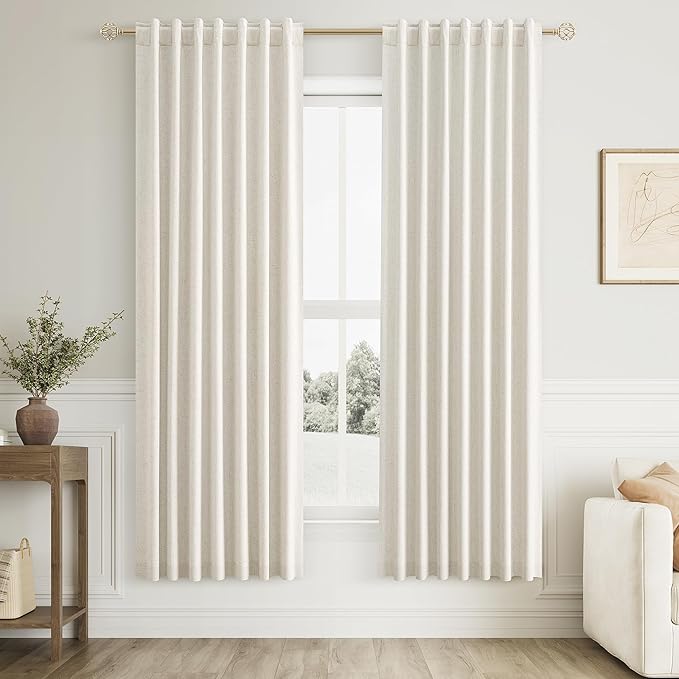 Guken Cream 100% Blackout Linen Curtains 42 Inch Wide by 72 Inch for Living Room Bedroom Back Tab/Rod Pocket Thermal Insulated Black Out Drapes Room Darkening Farmhouse Window Curtains