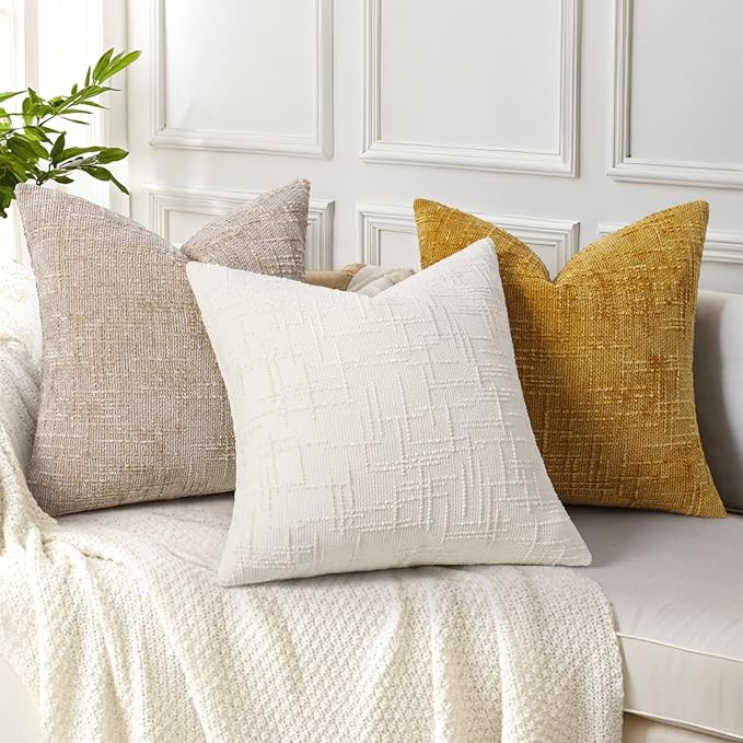 decorUhome Summer Mustard Yellow Chenille Euro Sham Throw Pillow Covers 26x26 Set of 2 Textured Cozy Slubby Couch Pillow Covers Modern Farmhouse Boho Decorative Pillow Cases for Bed Sofa Living Room