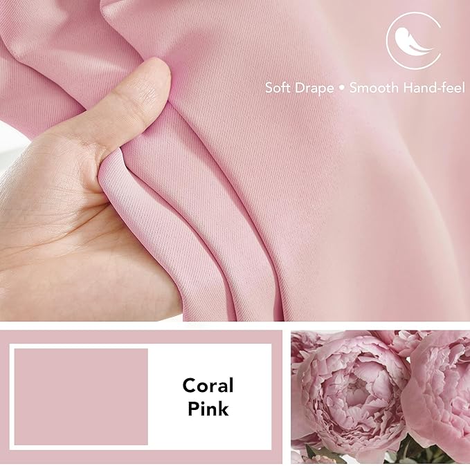 Deconovo Blackout Curtains, Thermal Insulated, W52 x L45 2 Panels, Back Tab, Machine Washable, Room-Darkening Drapes for Bedroom/Living Room Coral Pink