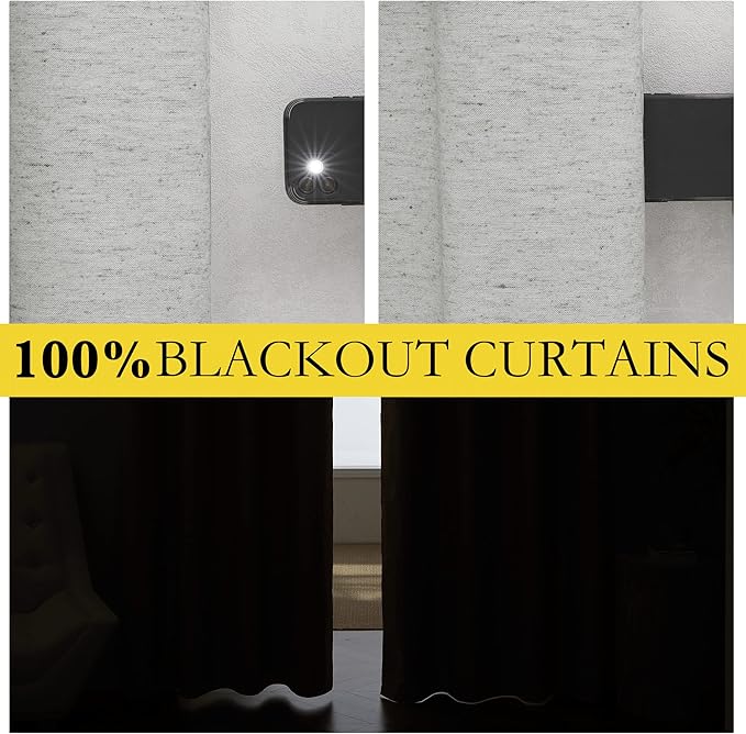 NICETOWN Grey Long Linen Full Shade Panels, 62" Wide x 90" Long, Pair of Thermal Insulated & Energy Efficiency Blackout Curtains for Living Room Windows, Lined Silky Performance Window Dressing