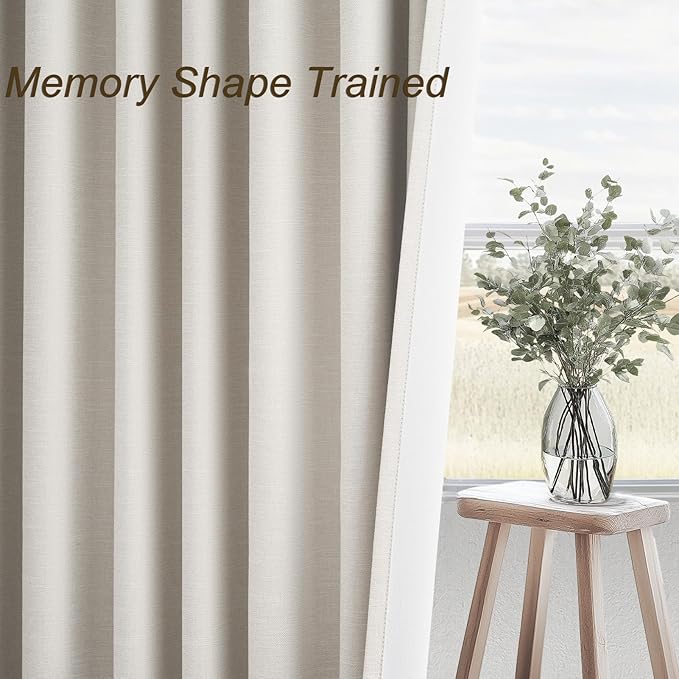 Extra Wide Total Blackout 96 Inch Curtains 70 Inches Wide for Living Room 2 Panels Ivory Cream Linen Blackout Curtain for Large Window Treatment Privacy Thermal Drapes Rod Pocket Pleated 72"W x 96"Lx2