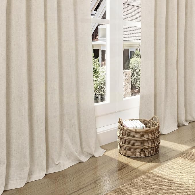 Birch Beige Linen Curtains for Living Room 105 Inches Long Light Filtering Semi Sheer Curtain Back Tab Modern Farmhouse Decor Elegant Luxury Coastal Drapes for Bedroom Dinner Room 52x105, 2 Panels