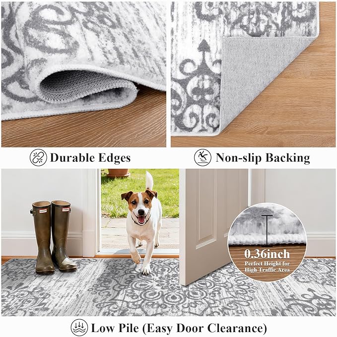 HEBE Hallway Runner Rug 3'x18' Washable Vintage Distressed Area Rugs Non Slip Laundry Rug Runner Boho Floor Carpet Runners for Hallways Entryway Laundry Room Kitchen Bathroom