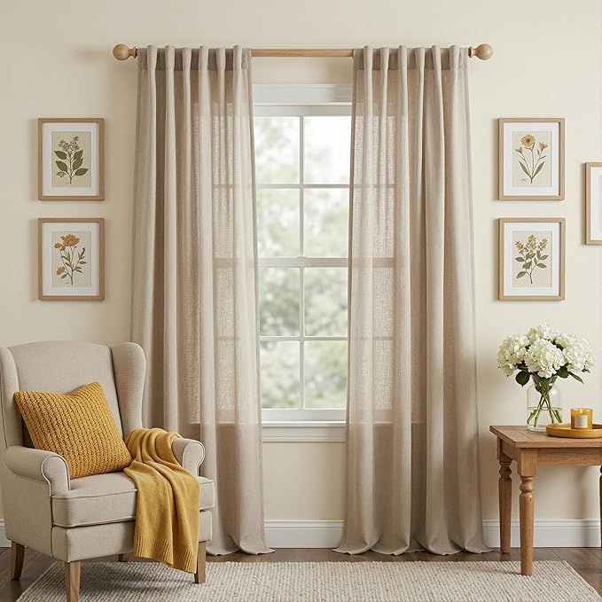 MYSKY HOME 108 Inches Long Taupe Sheer Curtains for Living Room 2 Panel Sets Light Filtering Window Drapes for Sliding Door Back Tab Draperies Floor to Ceiling Curtains Soft, 50" Wide