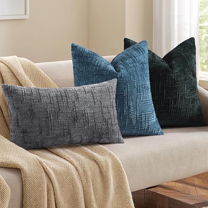 decorUhome Navy Blue Chenille Euro Sham Throw Pillow Covers 26x26 Set of 2 Textured Soft Cozy Slubby Couch Pillow Covers Modern Farmhouse Boho Decorative Pillow Cases for Bed Sofa Living Room