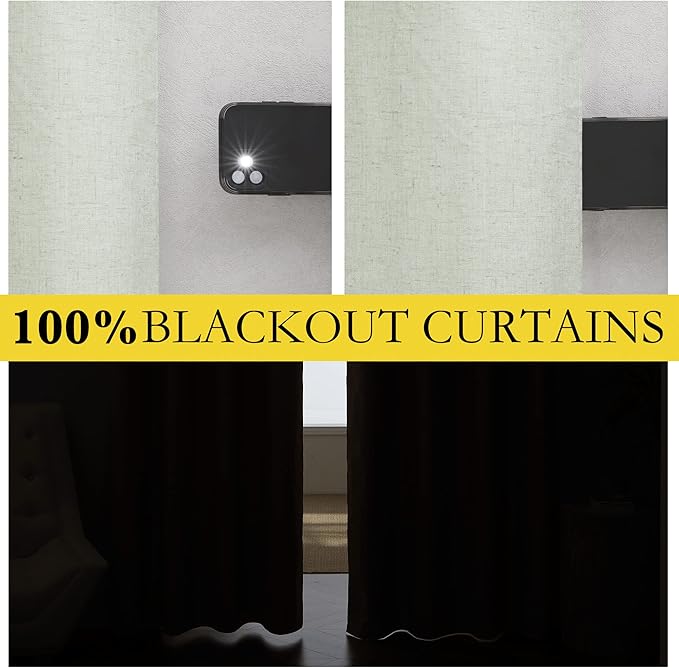 NICETOWN Sage Green Linen Blackout Curtains for Night Shift, Great Job, Set of 2, 34" by 60", Short Kitchen Burlap Linen 100% Blackout Drape Panels with Bronze Grommets for Blocking Light