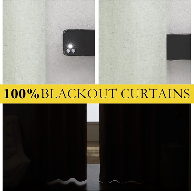 NICETOWN Cold Reducing Full Blackout Sage Green Linen Curtains 108 inches Length with Thermal Insulated Liners, 2 Panels, 52 inches W, Farmhouse Style Keep Warm Large Window Draperies for Hall
