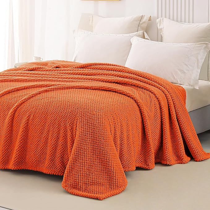 Whale Flotilla Twin Size Fuzzy Fleece Blanket, Fluffy Warm Soft Jacquard Bed Blankets for All Season, Lightweight and Cozy, 60x80 Inch, Burnt Orange