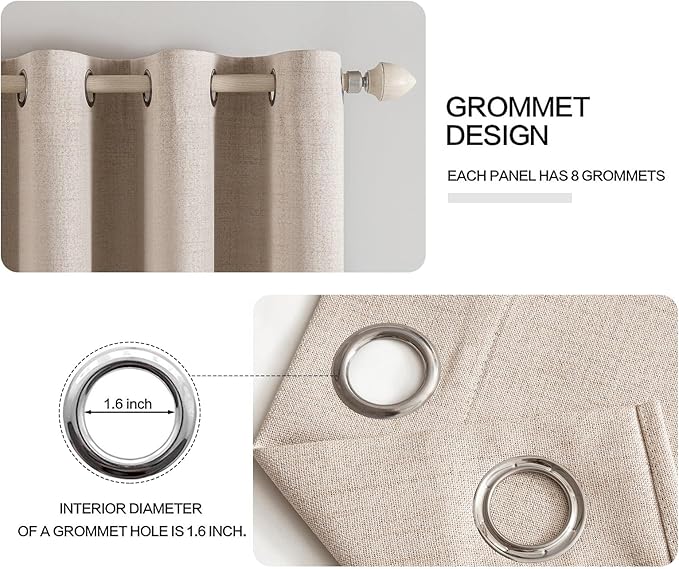 MIULEE Linen Texture Curtains Soild 100% Blackout Thermal Insulated Natural Beige Grommet Room Darkening Curtains & Drapes for Living Room Bedroom Nursery 42 x 90 (2 Panels)