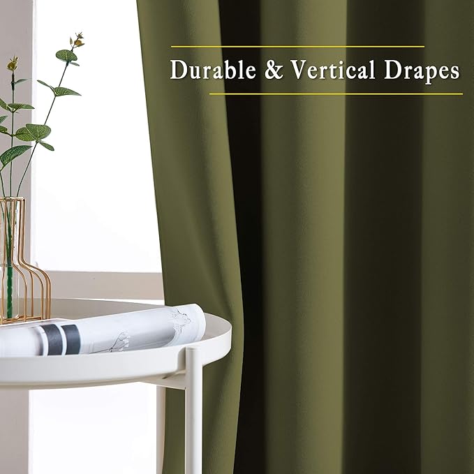 NICETOWN Living Room Window Curtain Drapes Extra Long & Wide - Living Room Panels Grommet Top Window Treatment for Hall & Guest Room (W80 x L108, Olive, 2 Pieces)