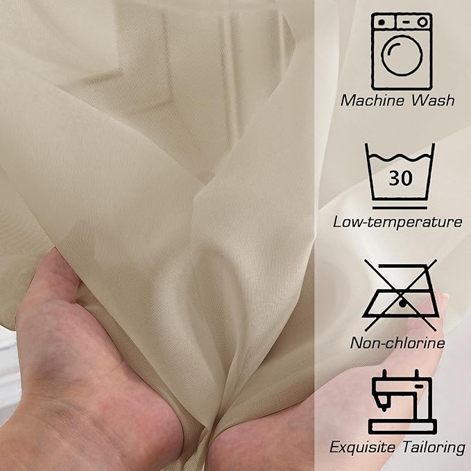 OWENIE Taupe Sheer Curtains 90 Inches Long for Bedroom Living Room 2 Panels Set, Rod Pocket Solid Taupe Curtains, Soft Touch Elegant Voile Curtains & Drapes for Nursery, 42"x90", 2 Pcs