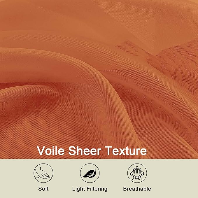 Orange Sheer Curtain for Bedroom Living Room 72 Inches Long 2 Panels Set, Solid Soft Airy Light Filtering Sheer Window Curtains, Modern Rod Pocket Door Curtain, Orange, 42" Wx72 L Inches