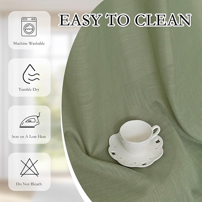 MYSKY HOME Sage Green Sheer Curtains 63 inch Length Semi Sheer Curtains for Bedroom Light Filtering Short Window Treatment Privacy Protect Boho Farmhouse Soft Drapes Set, Back Tab, 50" Wide, 2 Pieces