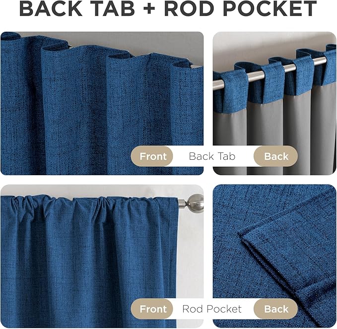 Joydeco Linen Blackout Curtains for Bedroom - 100% Light Blocking 1 Panels, Navy Blue Drapes 100" W x 120" L, Thermal Insulated Room Darkening Curtains for Living Room, Rod Pocket & Back Tabs