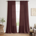 Nanspring Reddish Brown Linen Blend Light Filtering Back Tab Curtains 96 Inches Long, Semi Sheer Privacy Drapes for Living Room & Bedroom, 52x96 inch, 2 Panels