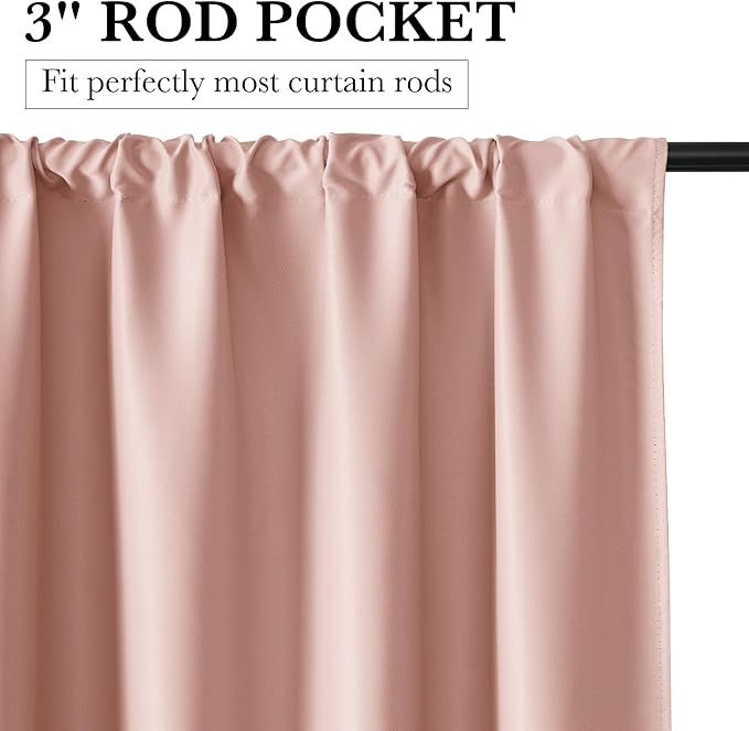 RYB HOME Bedroom Blackout Curtains 63 inches Long, 100% Blackout Thermal Insulated Noise Reducing Curtains for Living Room Nursury, 42 inches Wide by 63 inches Long, Peach Pink