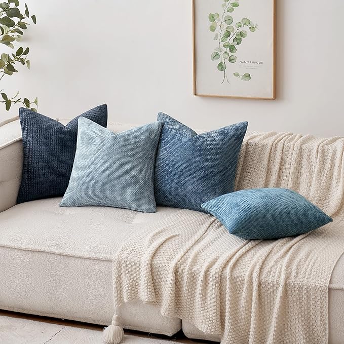 MIULEE Pack of 2 Couch Throw Pillow Covers 20x20 Inch Coastal Smoke Blue Modern Boho Accent Decorative Pillow Covers Soft Chenille Farmhouse Cushion Covers for Home Decor Bed Sofa Living Room