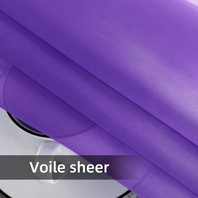 youleyar Solid Sheer Rod Pocket Curtain Voile Draperies 2 Panels White Beige Black Grey Coffee 52 Inch Width 45 Inch Long 1 Pair for Kitchen Bedroom Children Living Room Yard (Purple,52Wｘ45L)