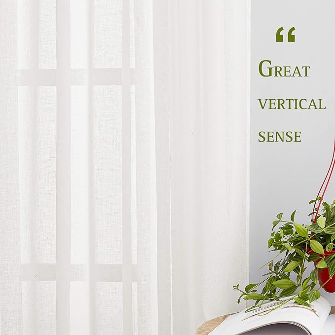 NICETOWN Short Linen Curtains for Kids Room 48 inches Long, Grommet Flax Semi Sheer Window Treatments Privacy with Light Filtering for Bedroom/Bathroom, Ivory, 2 Panels, W36 x L48