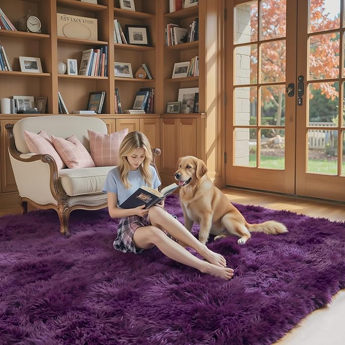 Area Rugs 9x12 Living Room, Shaggy Carpet Soft Plush Furry Bedside Rug Large Area Rugs for Bedroom Kids Girls Boys Home Decor Anti Slip(9 x 12, Grape Purple)