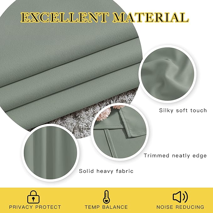 NICETOWN Room Darkening Patio Curtains for Windows 84 inch Length - Solid Thermal Insulated Grommet Light Reducing Panels Window Treatment for Living Room (Sage Green, 2 Panels = 160" Wide)