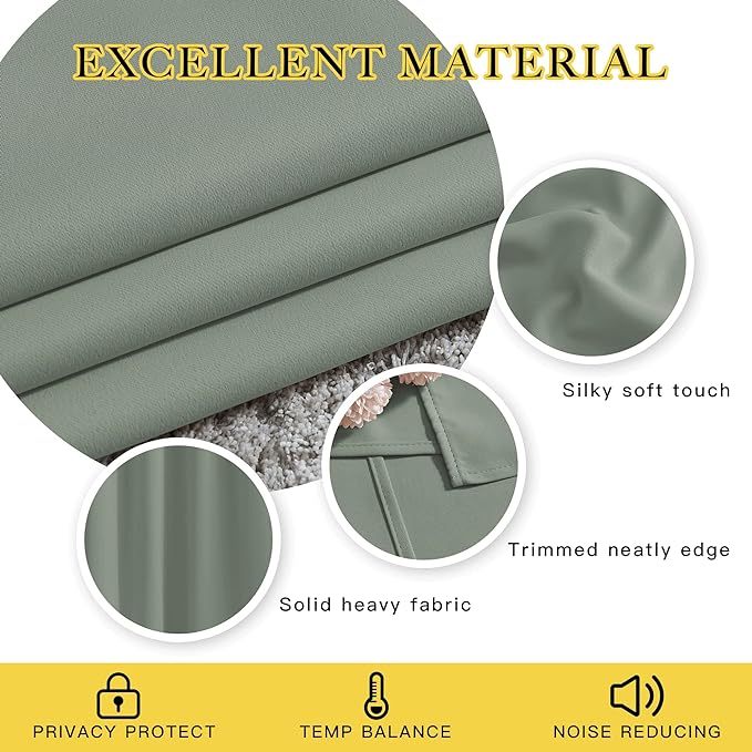 NICETOWN Sage Green Curtains 84 inch Length 2 Panels, Grommet Thermal Insulated Window Treatments Light & Sound Reducing Drapes for Living Room/Bedroom, W46 x L84