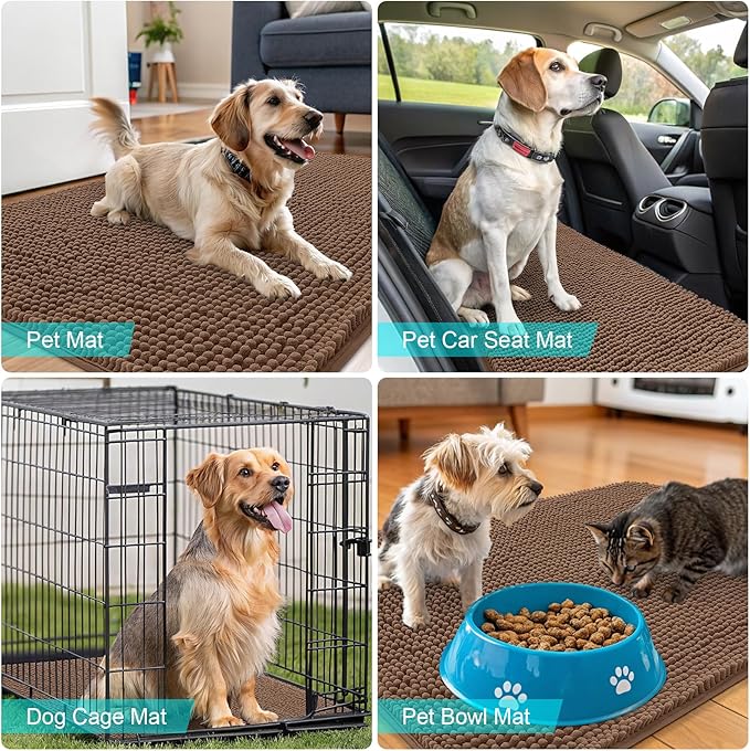 OLANLY Dog Door Mat for Muddy Paws 44x32, Absorbs Moisture and Dirt, Absorbent Non-Slip Washable Doormat, Quick Dry Chenille Mud Mat for Dogs, Entry Indoor Entryway Carpet for Inside Floor, Mocha
