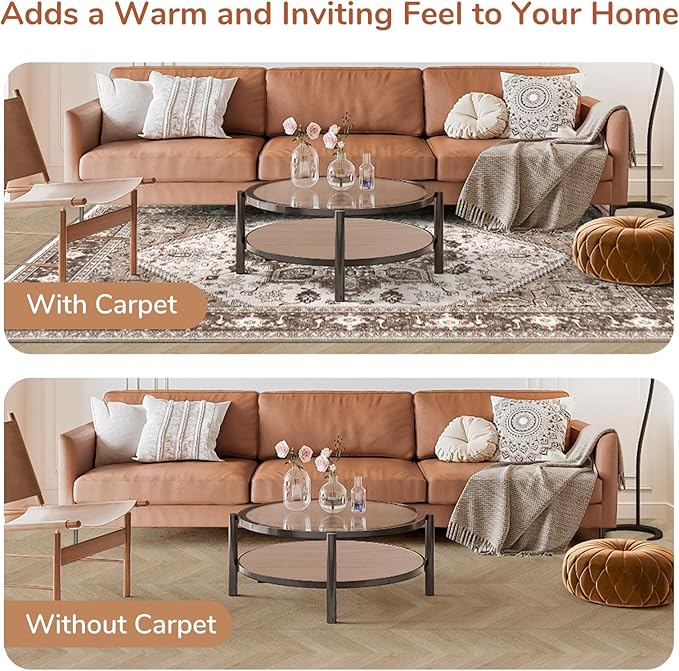 OPPODREAM Soft 10x14 Area Rugs, Washable Rugs 10x14 with Non Slip Backing, Low-Pile Faux Cashmere 10 x 14 Carpet, Khaki
