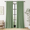 Guken 100% Blackout Linen Curtains 100 Inch Length 2 Panels Set for Living Room Bedroom Back Tab Thermal Insulated Black Out Linen Drapes Room Darkening Window Curtains,Light Sage
