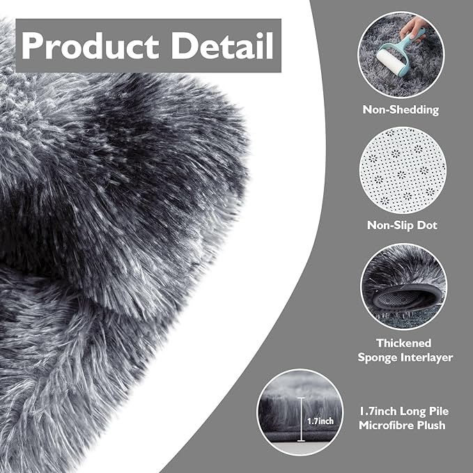 2x3 Fluffy Area Rugs for Bedroom Living Room,Small Soft Shag Fuzzy Rug Non-Shedding Indoor Plush Carpet for Kids Bedroom Nursery Dorm Home Decor,Tie-Dyed Black