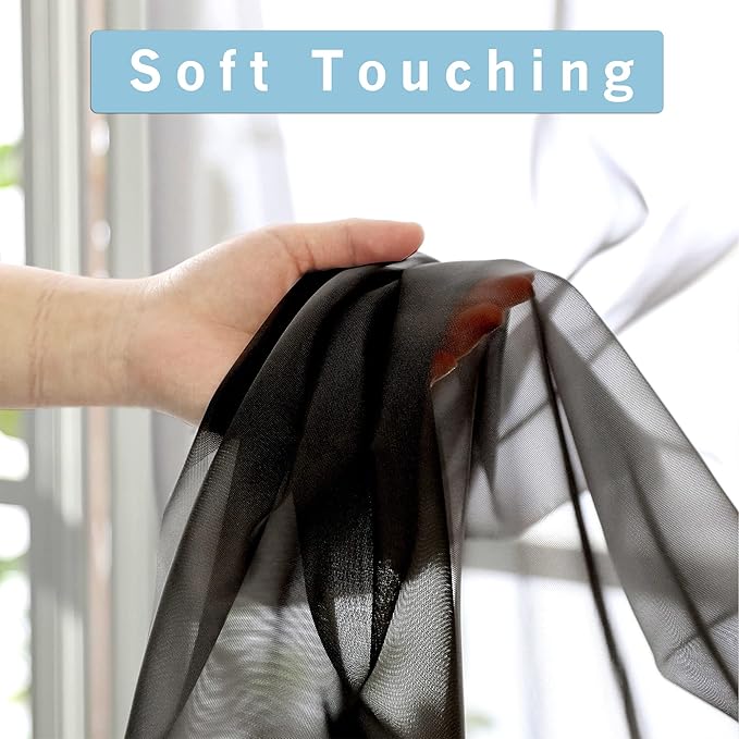 OWENIE Black Sheer Curtains, Sheer Curtains 78 inch Length 2 Panels Set, Rod Pocket Voile Fimly Sheer Drapes for Living Room/Bedroom, 2pcs, Each 42" W x 78" L, Black