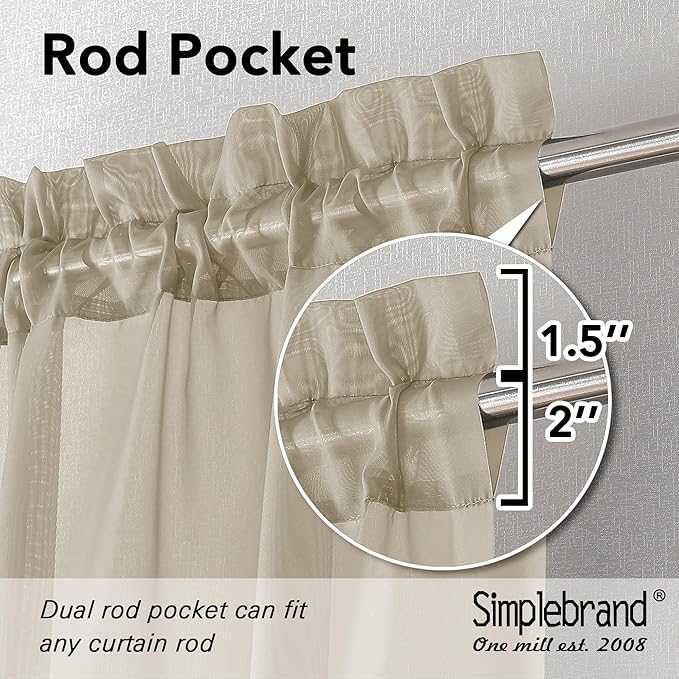Simplebrand Taupe Sheer Curtains 90 Inches Long 2 Panels, Light Filtering Rod Pocket Solid Color Window Sheer Curtain Panels, Elegant Curtains & Drapes for Living Room, Bedroom, 42" W x 90" L
