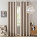 MIULEE 100% Blackout Linen Textured Curtains for Bedroom Solid Thermal Insulated Natural Beige Grommet Room Darkening Curtains & Drapes Luxury Decor for Living Room Nursery 52 x 95 Inch (2 Panels)