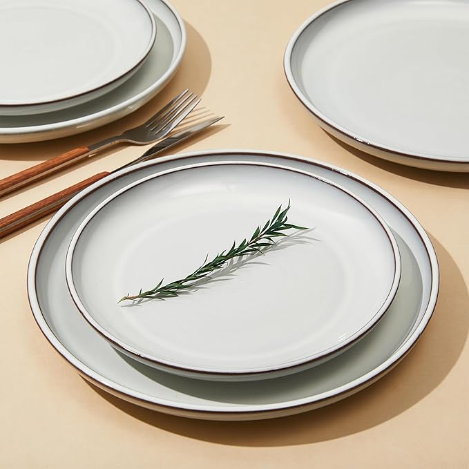 Salad Plates Set of 6, Microwave Safe Plates for Dessert, Appetizer, Scratch Resistant and Dishwasher Safe, Moonstone White