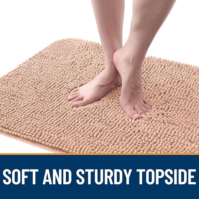 OLANLY Dog Door Mat for Muddy Paws 59x24, Absorbs Moisture and Dirt, Absorbent Non-Slip Washable Doormat, Quick Dry Chenille Mud Mat for Dogs, Entry Indoor Entryway Carpet for Inside Floor, Peach