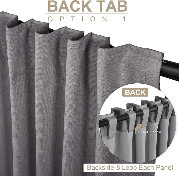 100% Blackout Shield Linen Blackout Curtains for Bedroom 90 Inches Long, Back Tab/Rod Pocket Living Room Drapes, Thermal Insulated Blackout Curtains 2 Panels Set, 50" W x 90" L, Darkgray