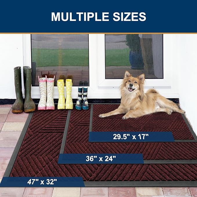 Smiry Front Door Mat Outside Entrance, Heavy Duty Sturdy Natural Rubber Doormat, Trap Dirt and Moisture, Easy Clean Low Profile Welcome Floor Mats for Indoor Outdoor Entry, 47x23 Inch, Dark Red