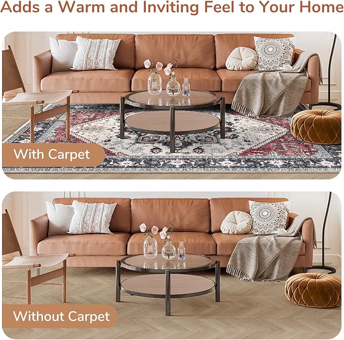 OPPODREAM Soft 8x10 Area Rugs, Washable Rugs 8x10 with Non Slip Backing, Faux Cashmere Low-Pile 8 x 10 Carpet, Black & Red