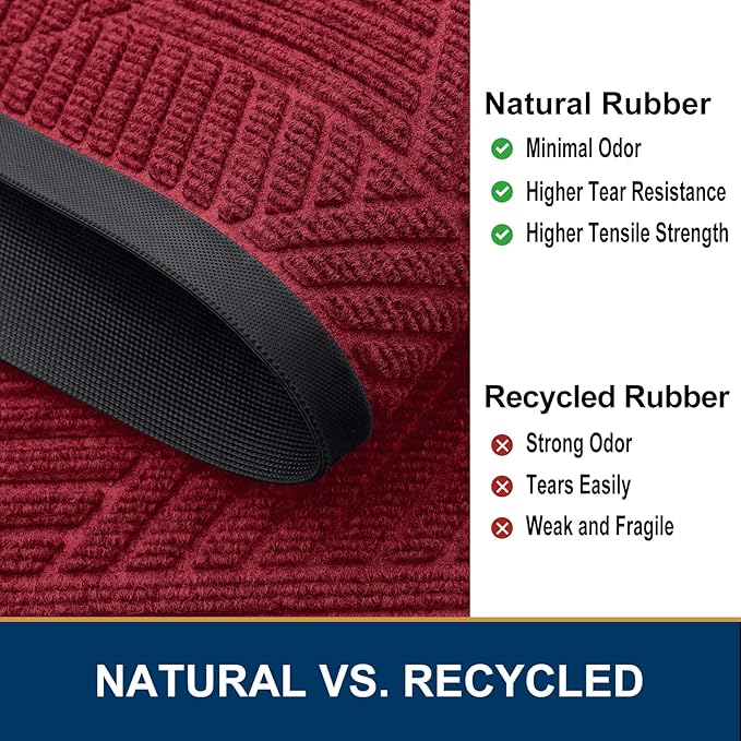 Smiry Front Door Mat Outside Entrance, Heavy Duty Sturdy Natural Rubber Doormat, Trap Dirt and Moisture, Easy Clean Low Profile Welcome Floor Mats for Indoor Outdoor Entry, 47x23 Inch, Wine Red