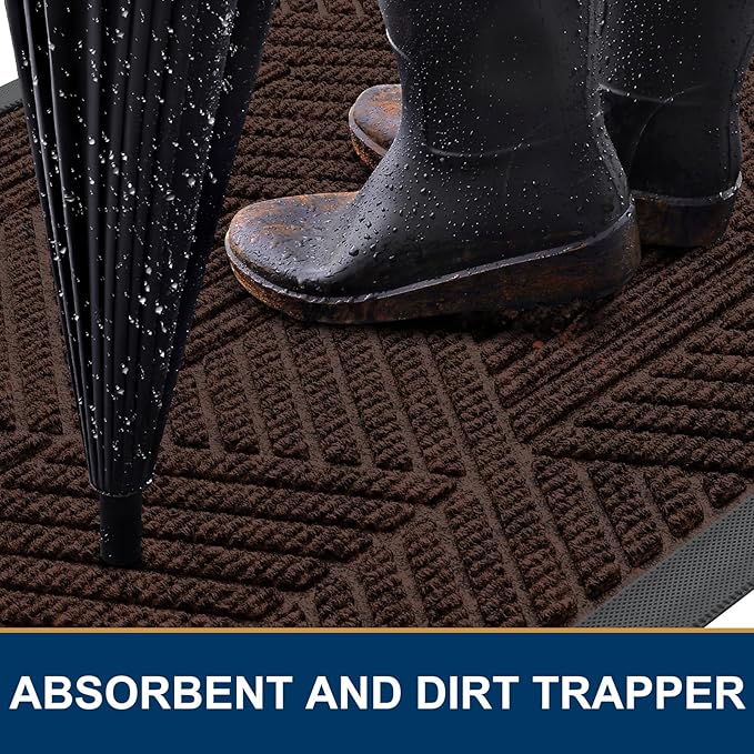 Smiry Front Door Mat Outside Entrance, Heavy Duty Sturdy Natural Rubber Doormat, Trap Dirt and Moisture, Easy Clean Low Profile Mats for Indoor Outdoor Entry, Irregular Triangle (71x47, Dark Brown)